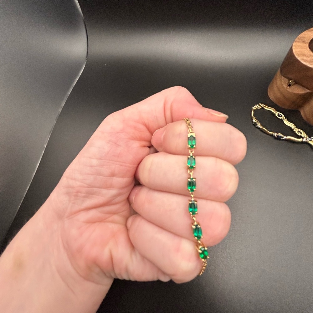 10K YG  Emerald Chain Link Bracelet Yellow Gold 10k 10KT 10kt 10 karat